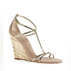 Burberry 'Hayfield' Wedge Sandals, Size 40 beige Gold Burberry shoes
